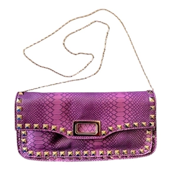 PURPLE FAUX SNAKESKIN CLUTCH/SHOULDER BAG - Picture 1 of 11